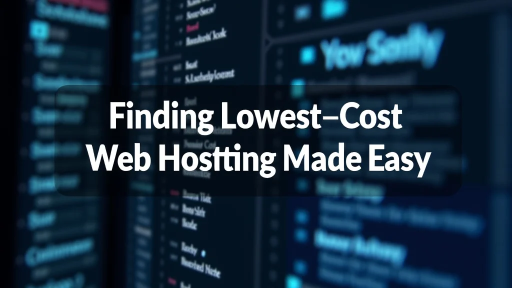 The image shows a graphic interface with cost savings and hosting options for finding lowest cost web hosting made easy.